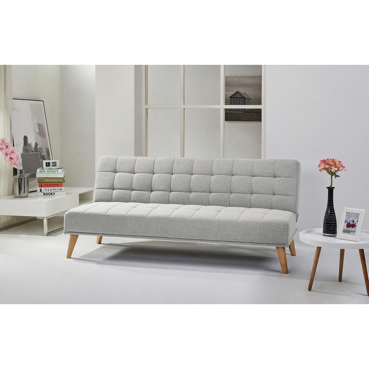 SCHLAFSOFA - Hellbraun/Hellgrau, Holz/Birkenholz (180/81/86cm) - home24