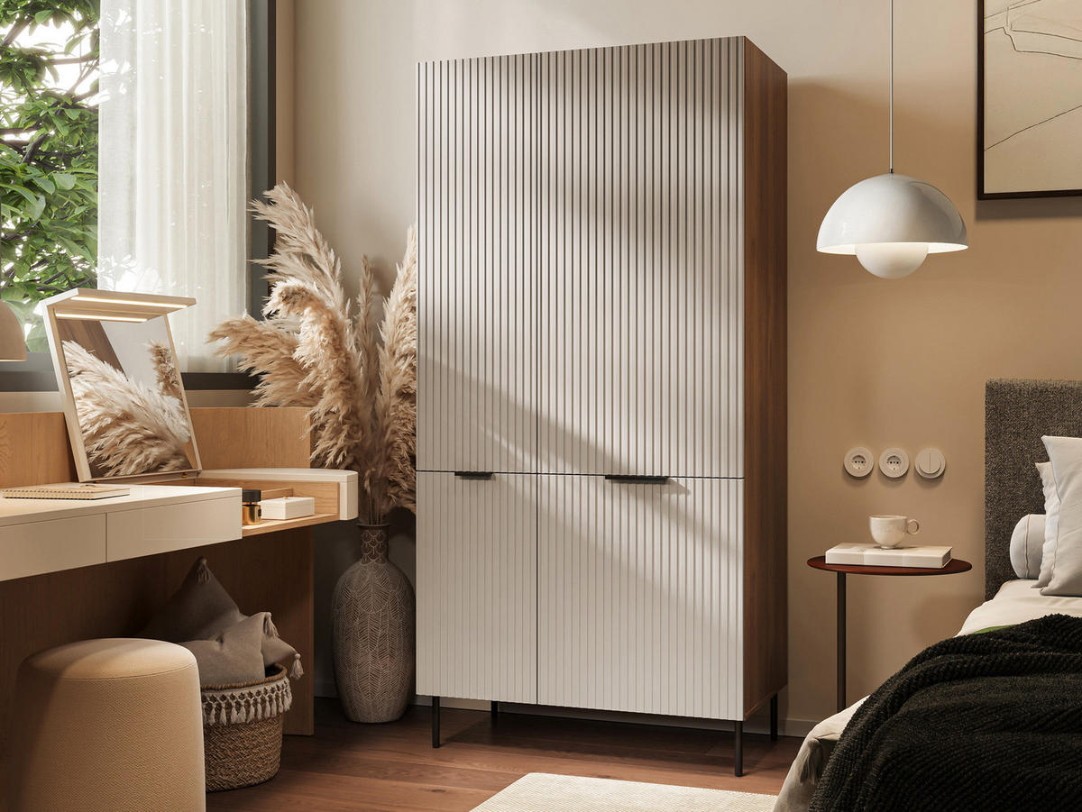 DREHTÜRENSCHRANK Almera 05 - Kaschmir/Nussbaumfarben, Holzwerkstoff/Metall (90/186/52cm) - MIRJAN24