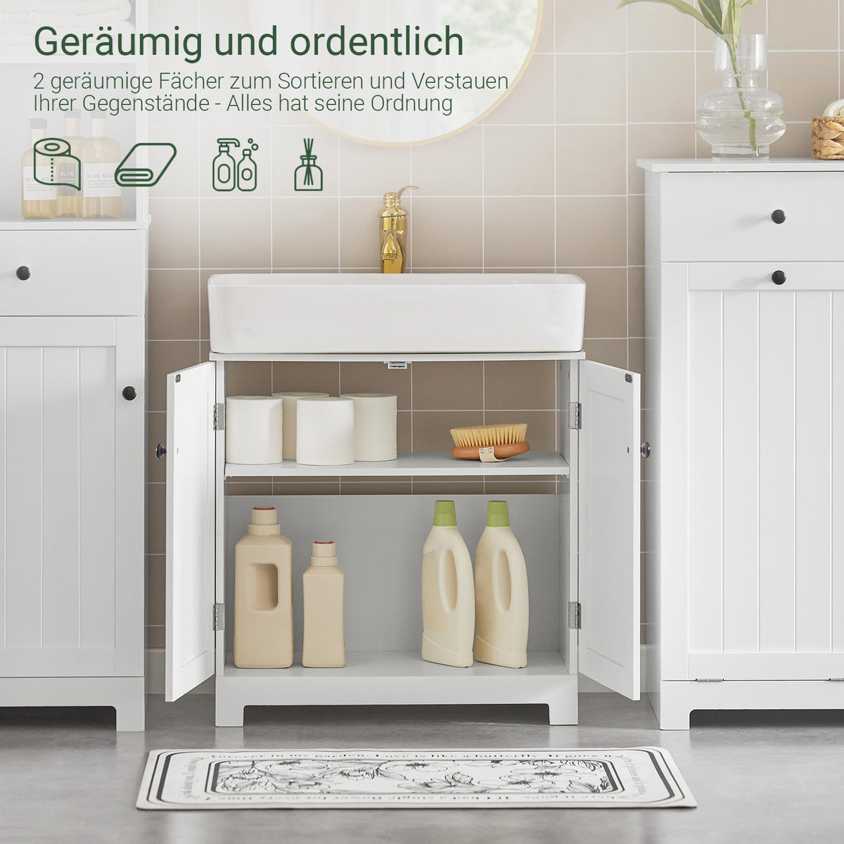 WASCHBECKENUNTERSCHRANK Weiß - Weiß, Holzwerkstoff (60/60/30cm) - SoBuy