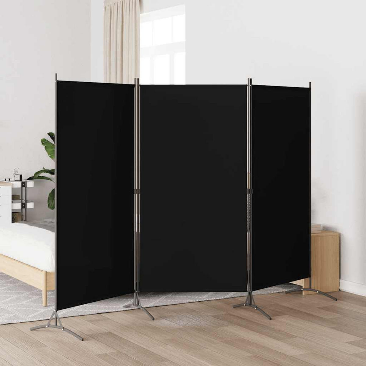 PARAVENT, Klappbar, 3-Teilig, 260/180 cm, aus Stoff, Schwarz - Schwarz, Textil (260/180/1cm) - vidaXL