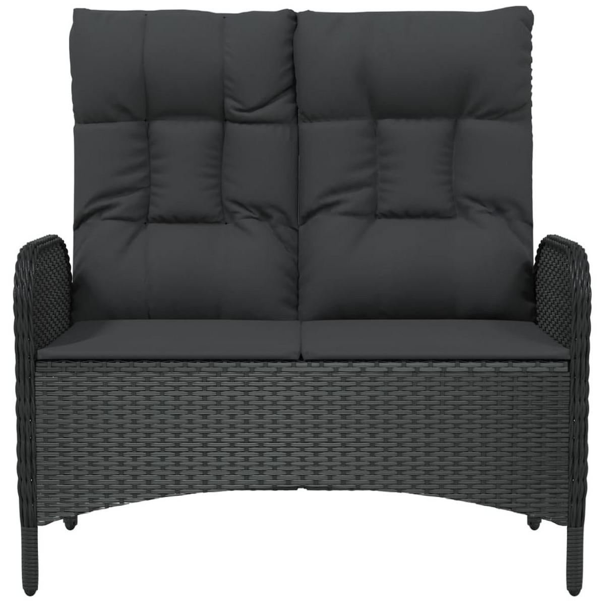 GARTENBANK mit Liegefunktion und Kissen, 107/62,5/109 cm, aus Poly Rattan, Schwarz - Schwarz, Kunststoff (107/109/62.5cm) - vidaXL