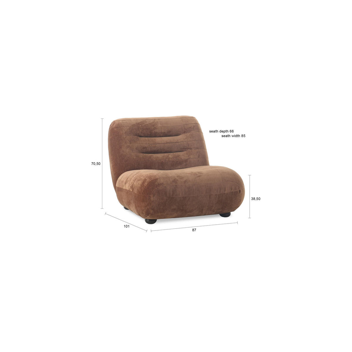 SESSEL Wyatt Samt Cognac Braun - Braun, Kunststoff (87/70.5/101cm) - Dutchbone