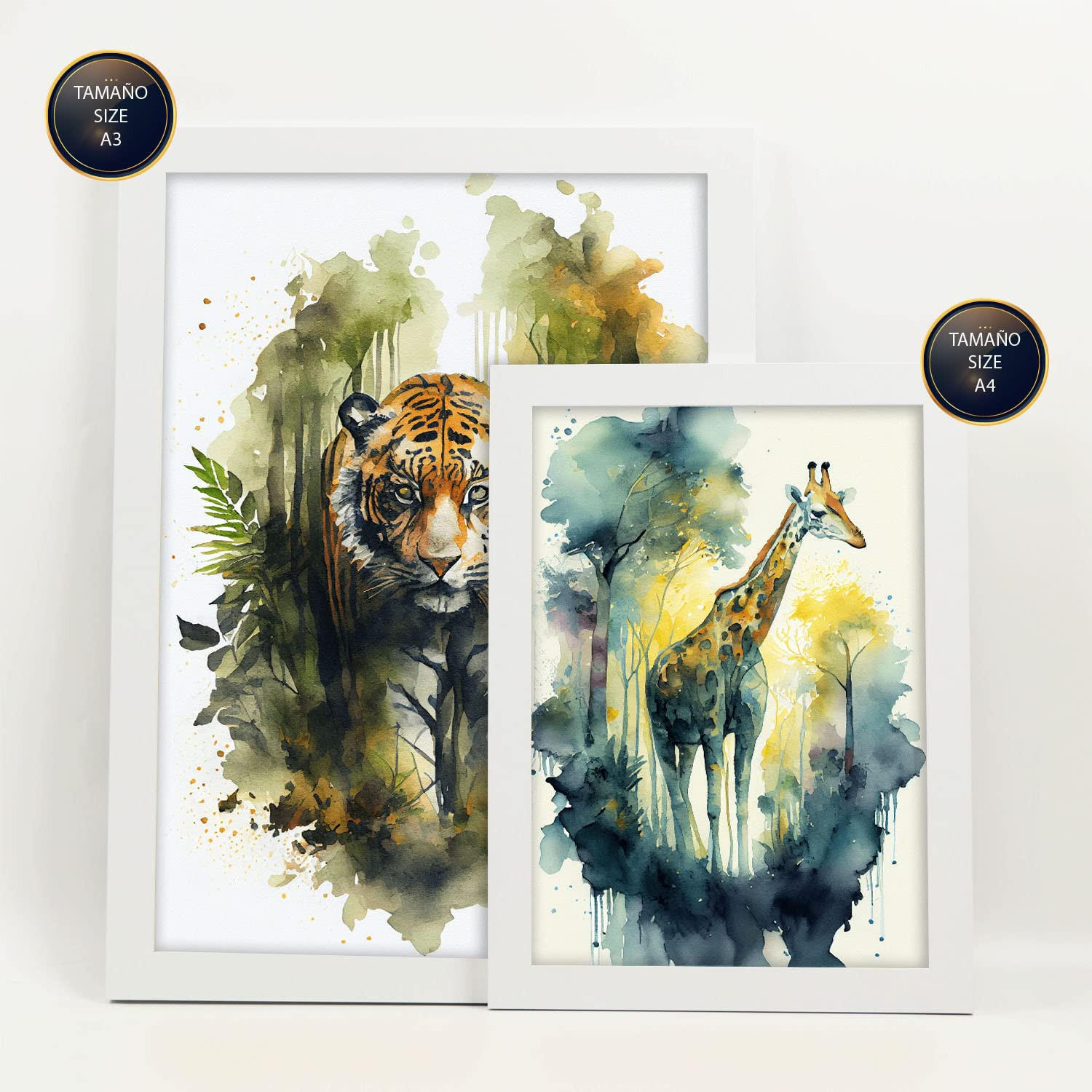 POSTER Set Mit 6 Warm Und Kalt Illustrationen Von Tieren In Naturlandschaften, Realistischer Aquarellstil Innenarchitektur A3 & A4 Weißer Rahmen - Weiß, Papier (29/3cm) - Nacnic