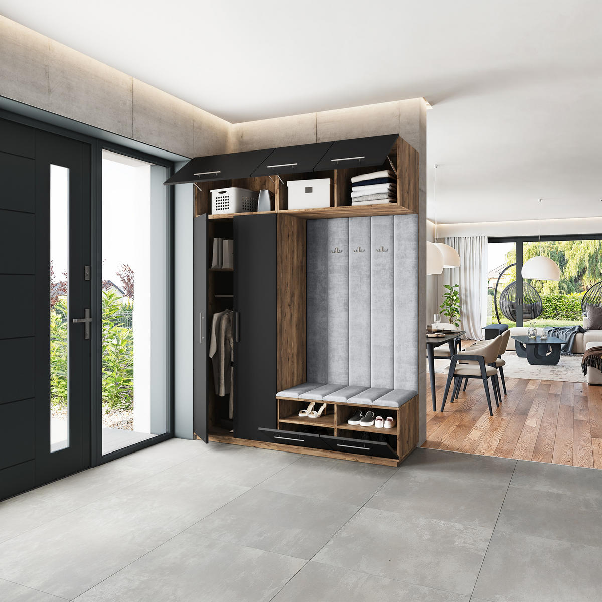 GARDEROBENSCHRANK REMA 180/240/60 cm Modern Eichefarben - Eichefarben/Schwarz, Holzwerkstoff (180/240/60cm) - MASSENO