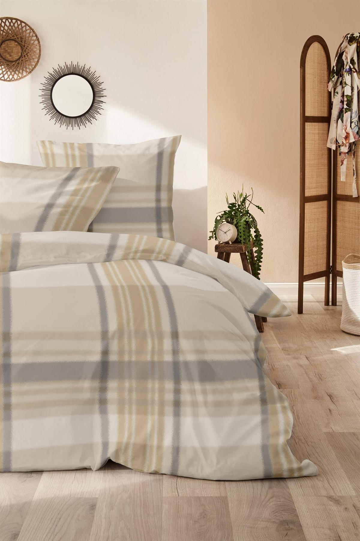 BIBER-BETTWÄSCHE 135x200 - Kuschelig warmer Flanell Bettbezug aus 100% Baumwolle für Herbst & Winter - Kariert Beige - Beige, Textil (135/200cm) - Carpe Sonno