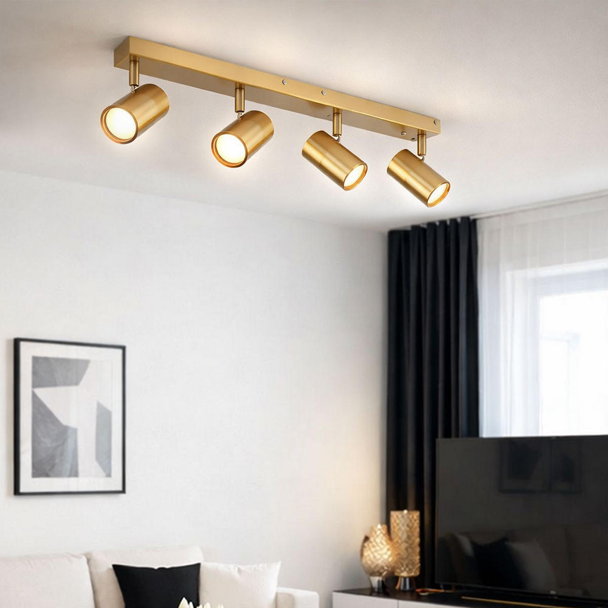 LED DECKENLEUCHTE Robby Gold gebürstet - Goldfarben, Metall (56/6/13cm) - Globo Lighting