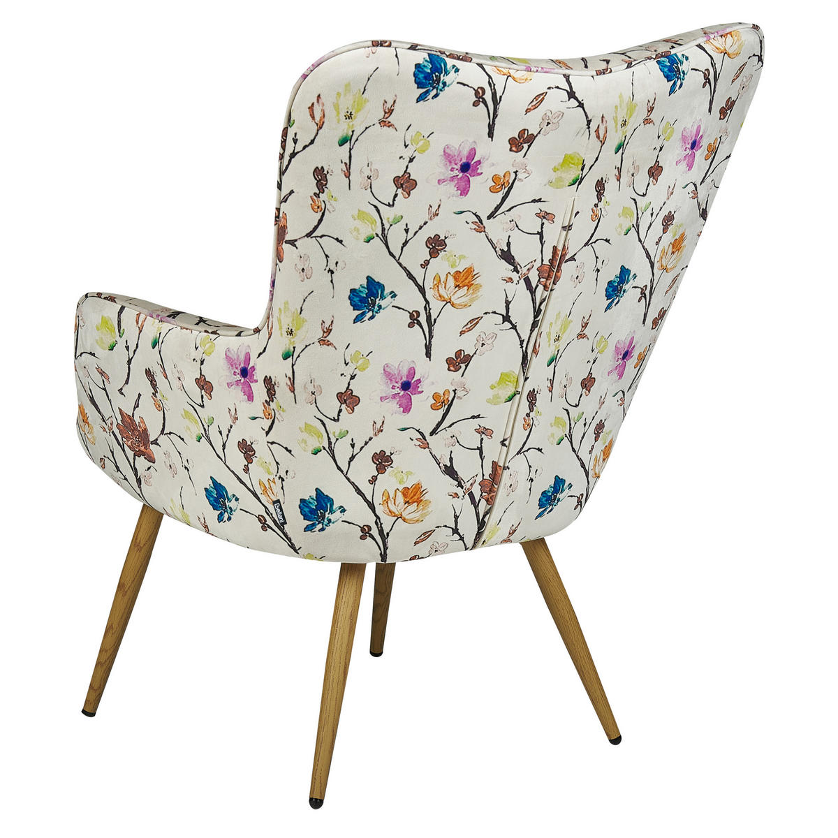 SESSEL Blumenmotiv Cremeweiß mit Hocker Vejle - Hellbraun/Multicolor, Textil (73/93/78cm) - Beliani