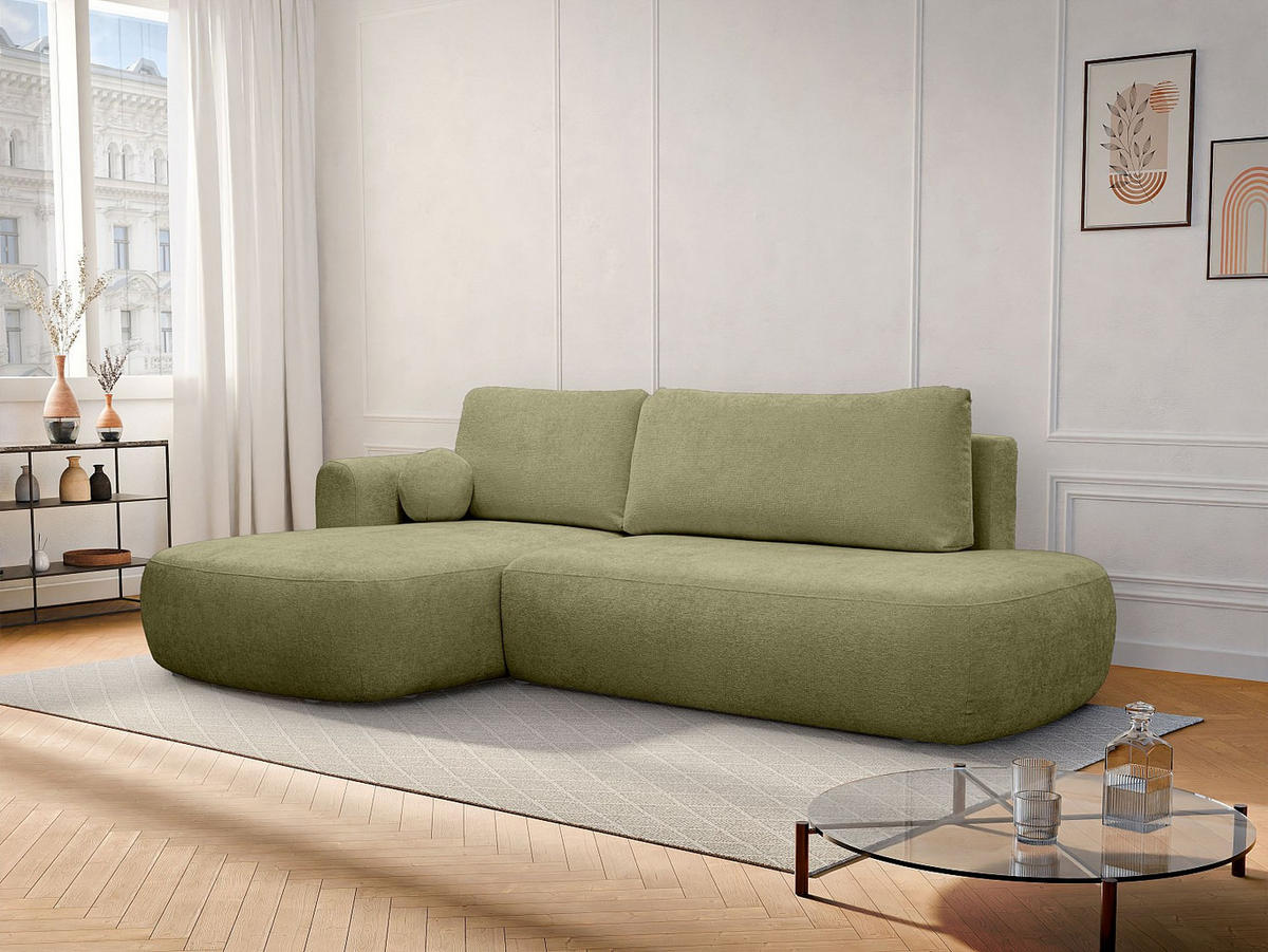 ECKSOFA mit Schlaffunktion - Ecke links - Chenille-Stoff - Khaki - BROCARO - Grün, Textil (170/288cm) - Vente-Unique