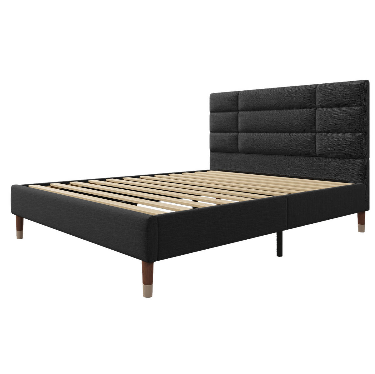 BETT mit Lattenrost 140x200 cm Leinen Schwarz - Schwarz, Holz (140/200cm) - Meubliv