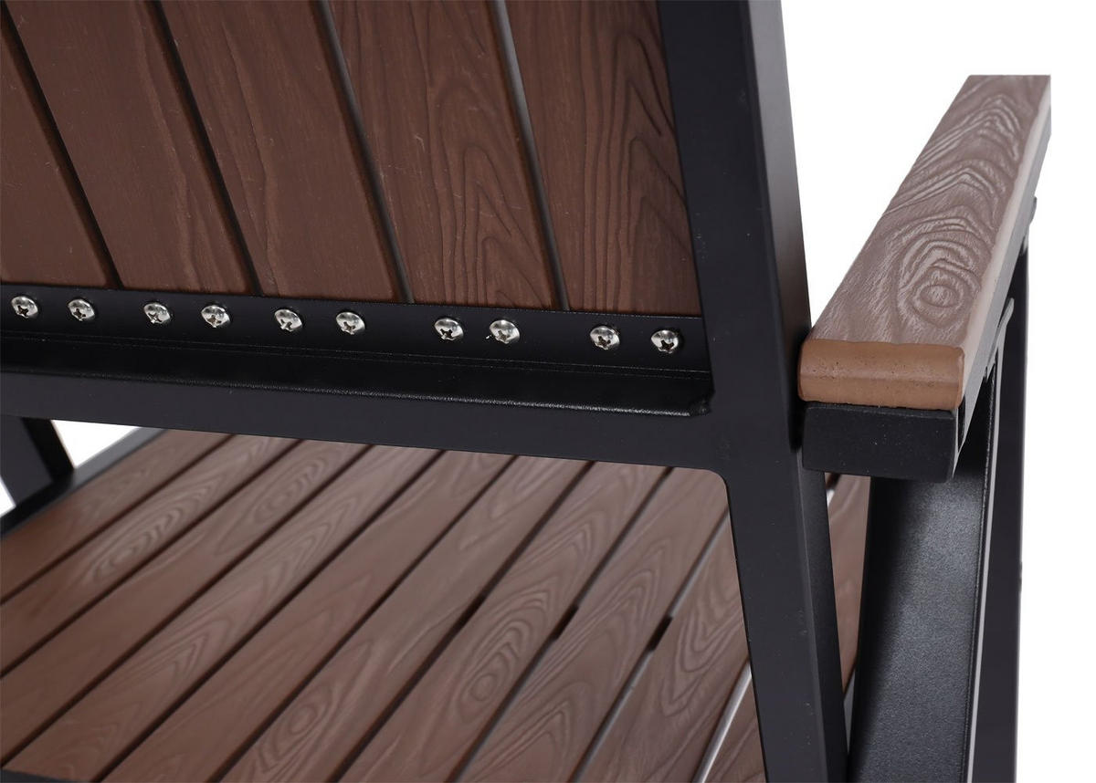 GARTENSTUHL 2er-Set HxBxT 87x57x53cm Sitzhöhe 43cm Outdoor-Beschichtung Aluminium Holzoptik Gestell Schwarz Dunkelbraun - Dunkelbraun, Kunststoff (57/87/53cm) - PROREGAL