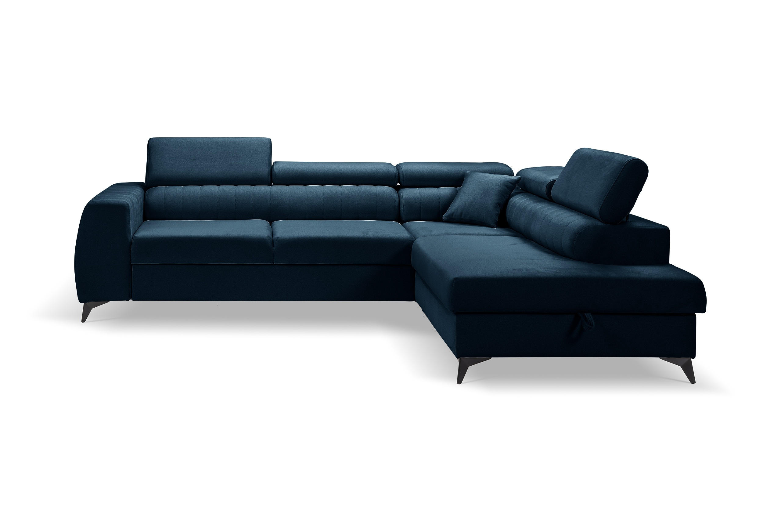 ECKSOFA PIERO L Rechts mit Schlaffunktion 195x125 Velours Dunkelblau - Schwarz/Dunkelblau, Holz/Textil (203/268cm) - Muffo
