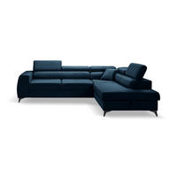 ECKSOFA PIERO L Rechts mit Schlaffunktion 195x125 Velours Dunkelblau - Schwarz/Dunkelblau, Holz/Textil (203/268cm) - Muffo