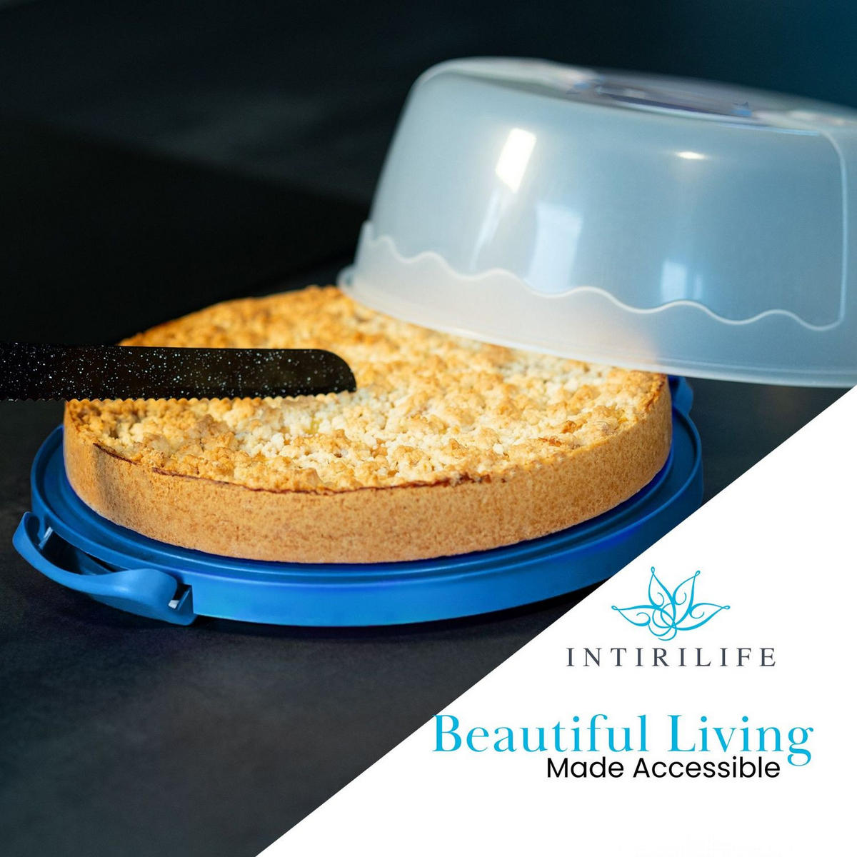 KUCHENTRANSPORTBOX Kuchenbehälter 29.8/28.8/13.2 cm - Blau, Kunststoff (28.8/13.2/29.8cm) - Intirilife