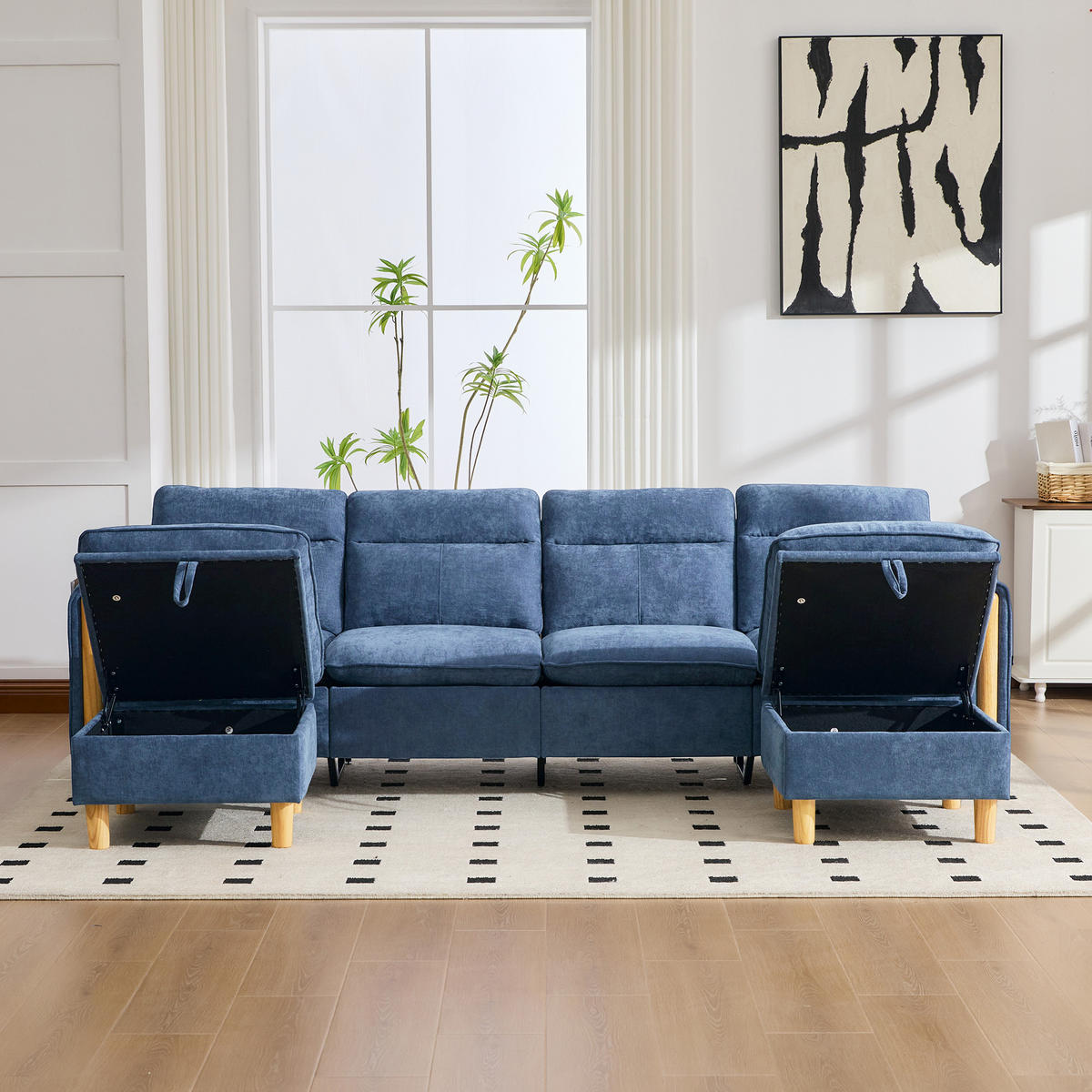 WOHNLANDSCHAFT DE-33935 modular mit Stauraumhockern Blau - Blau, Holz (77/86/261cm) - ComfortXL