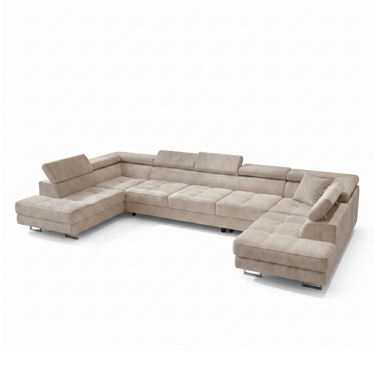 ECKSOFA U-Form WILD MAXI U2 mit Schlaffunktion 125x329 Velours Beige - Chromfarben/Beige, Holz/Textil (400/90/203cm) - Muffo