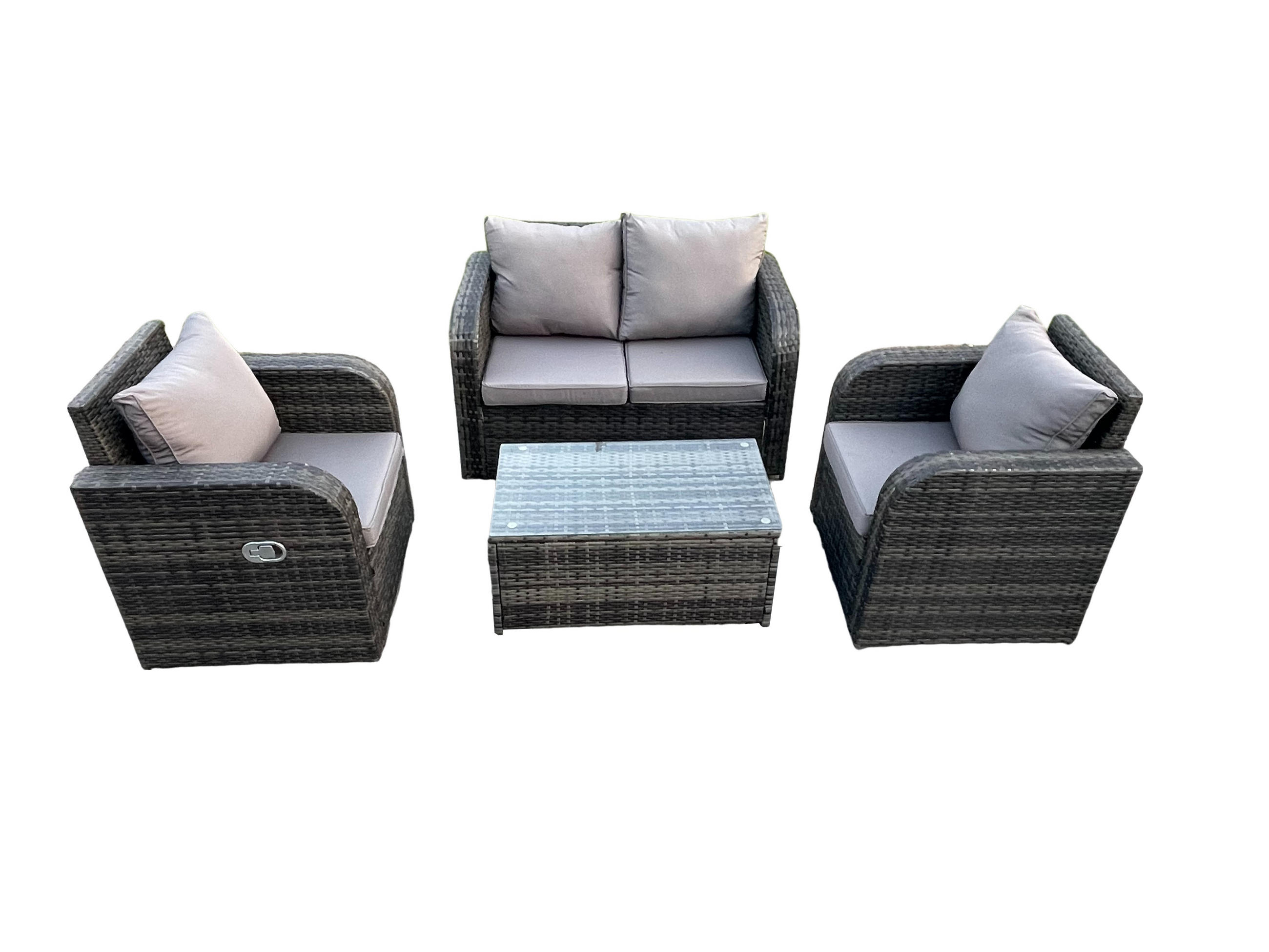 GARTENLOUNGE-SET Polyrattan Dunkelgrau 4-Sitzer - Dunkelgrau, Metall - Fimous