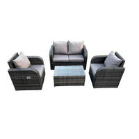 GARTENLOUNGE-SET Polyrattan Dunkelgrau 4-Sitzer - Dunkelgrau, Metall - Fimous