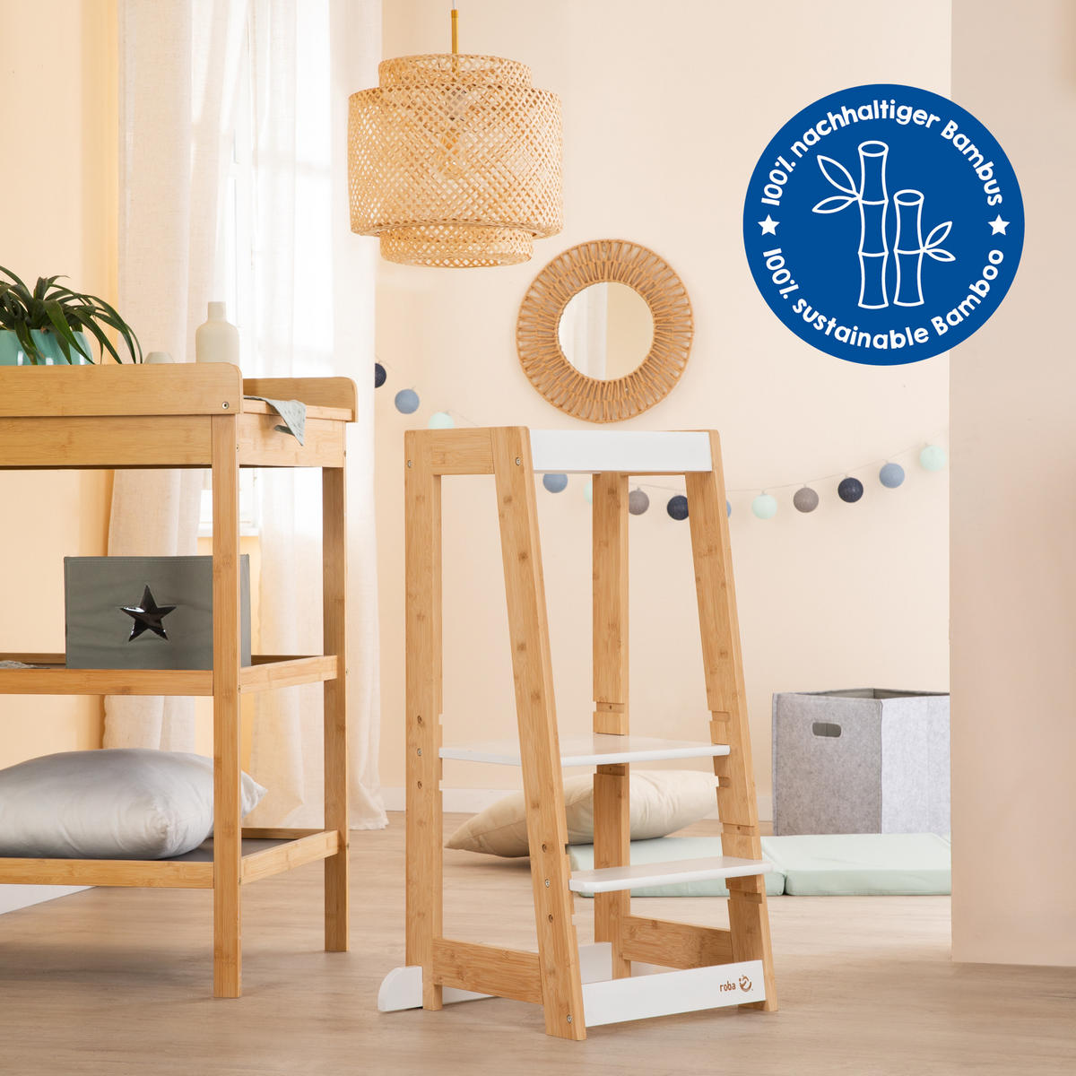 LERNTURM Bambus - Weiß - Weiß, Holz (54/88/43.5cm) - Roba