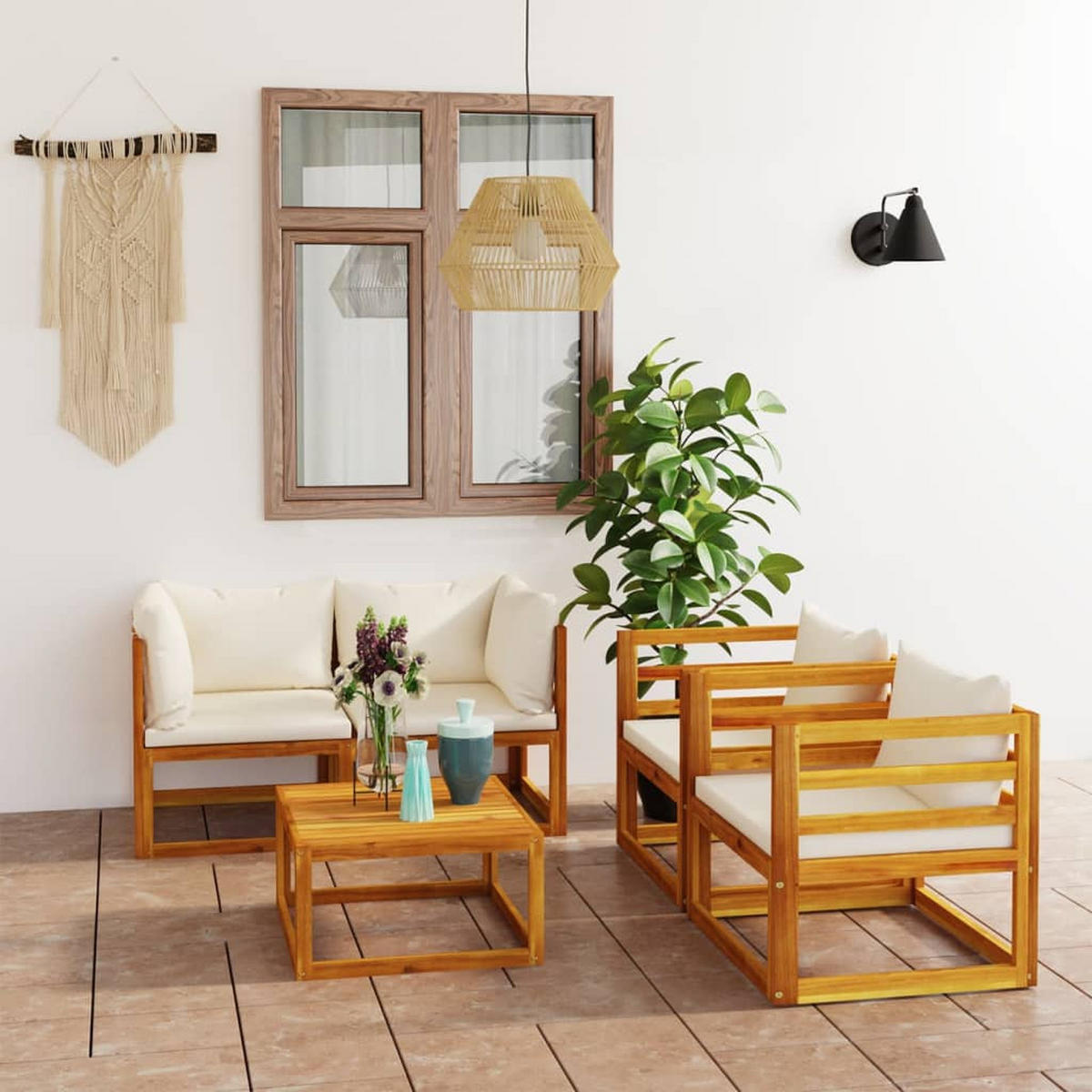 GARTENSET Remley 5-teilig - Creme, Holzwerkstoff - Nettlife