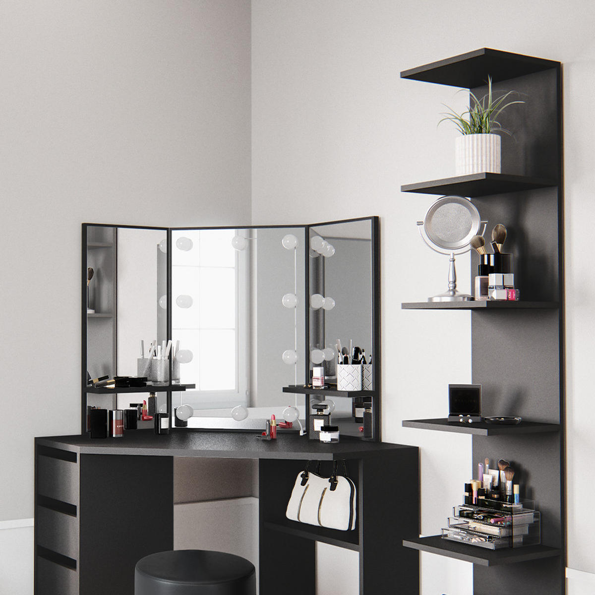 WANDREGAL Paolo Schwarz 28 x 190 cm 2er Set - Schwarz, Holzwerkstoff (28/190/30cm) - Vicco