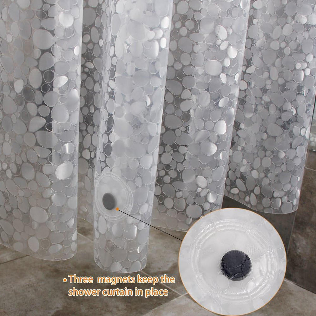 DUSCHVORHANG schimmelresistent Kieselsteine transparent Einlage wasserdicht mit Magneten fürs Badezimmer 180 cm - Transparent, Kunststoff (120/180cm) - MCBOSON