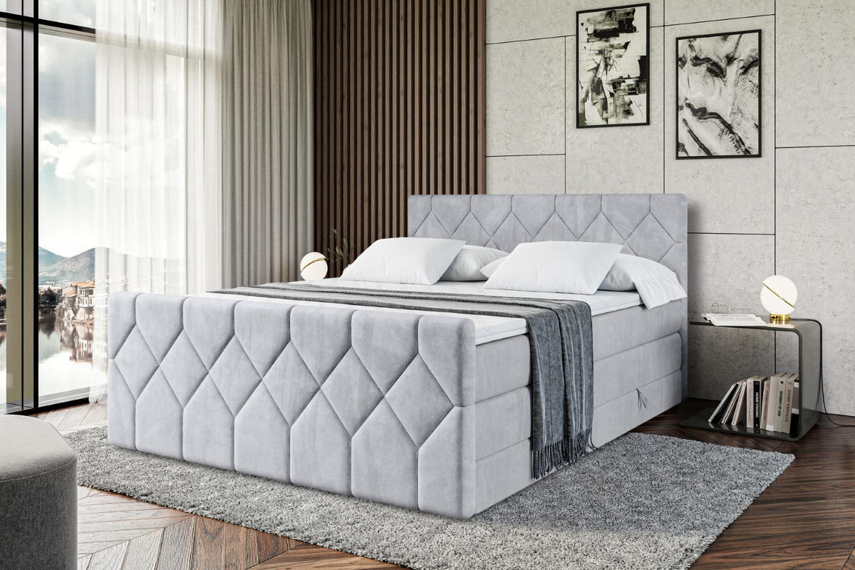 BOXSPRINGBETT CATOR-Z KING - 160x200 - H3/H4 - Hellgrau - Hellgrau, Holzwerkstoff (160/200cm) - ALTDECOR