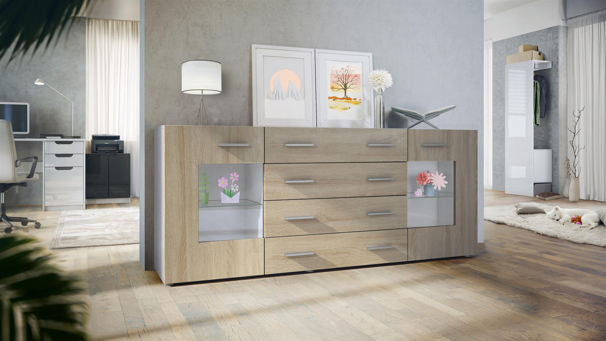 SIDEBOARD Noah Eiche sägerau - Eiche San Remo, Holzwerkstoff (166/72/35cm) - Vladon