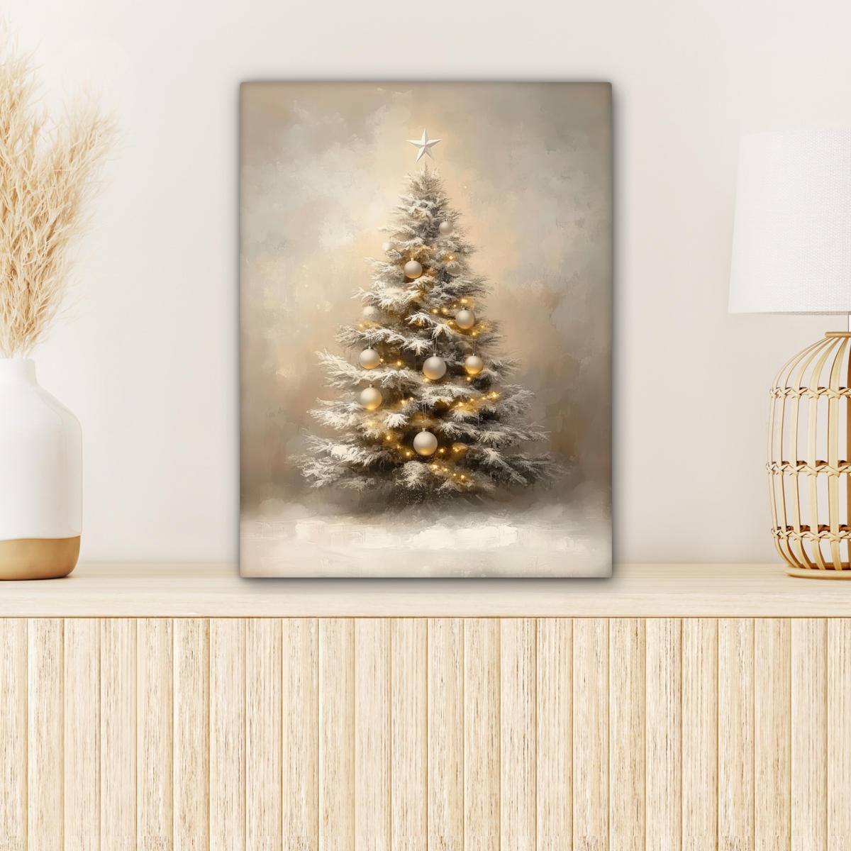 LEINWANDBILD Weihnachten - Weihnachtsbaum - Schnee - Kunst 30x40 cm - Champagner, Textil (30/40cm) - MuchoWow