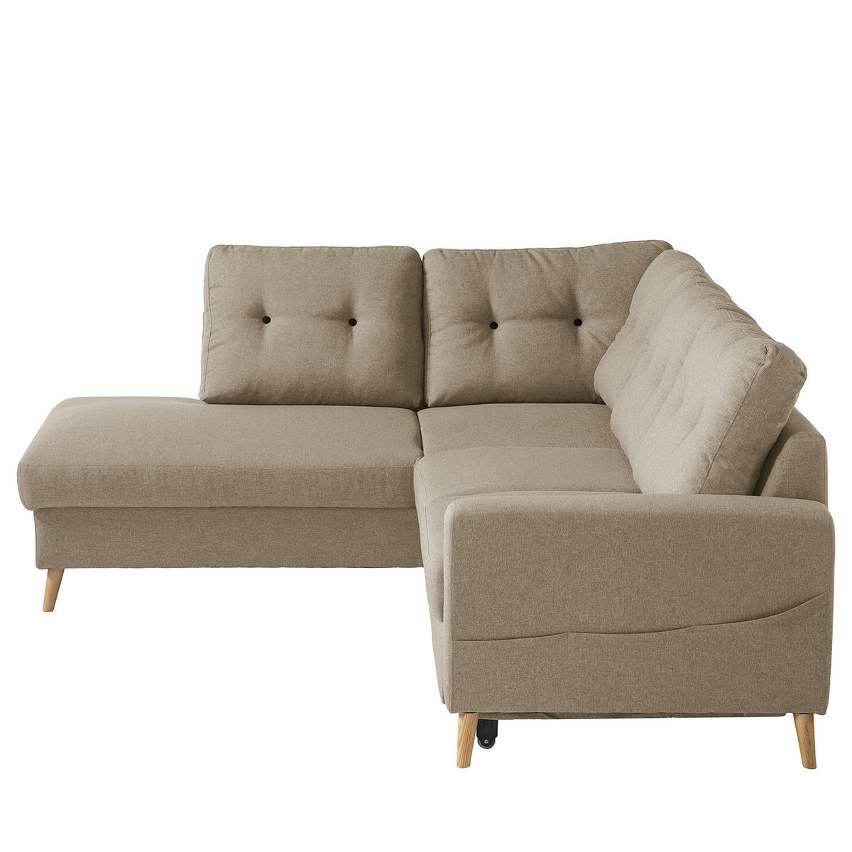 ECKSOFA mit Ottomane - Webstoff - Hellbraun/Cappuccino, Holz/Textil (230/200cm) - home24