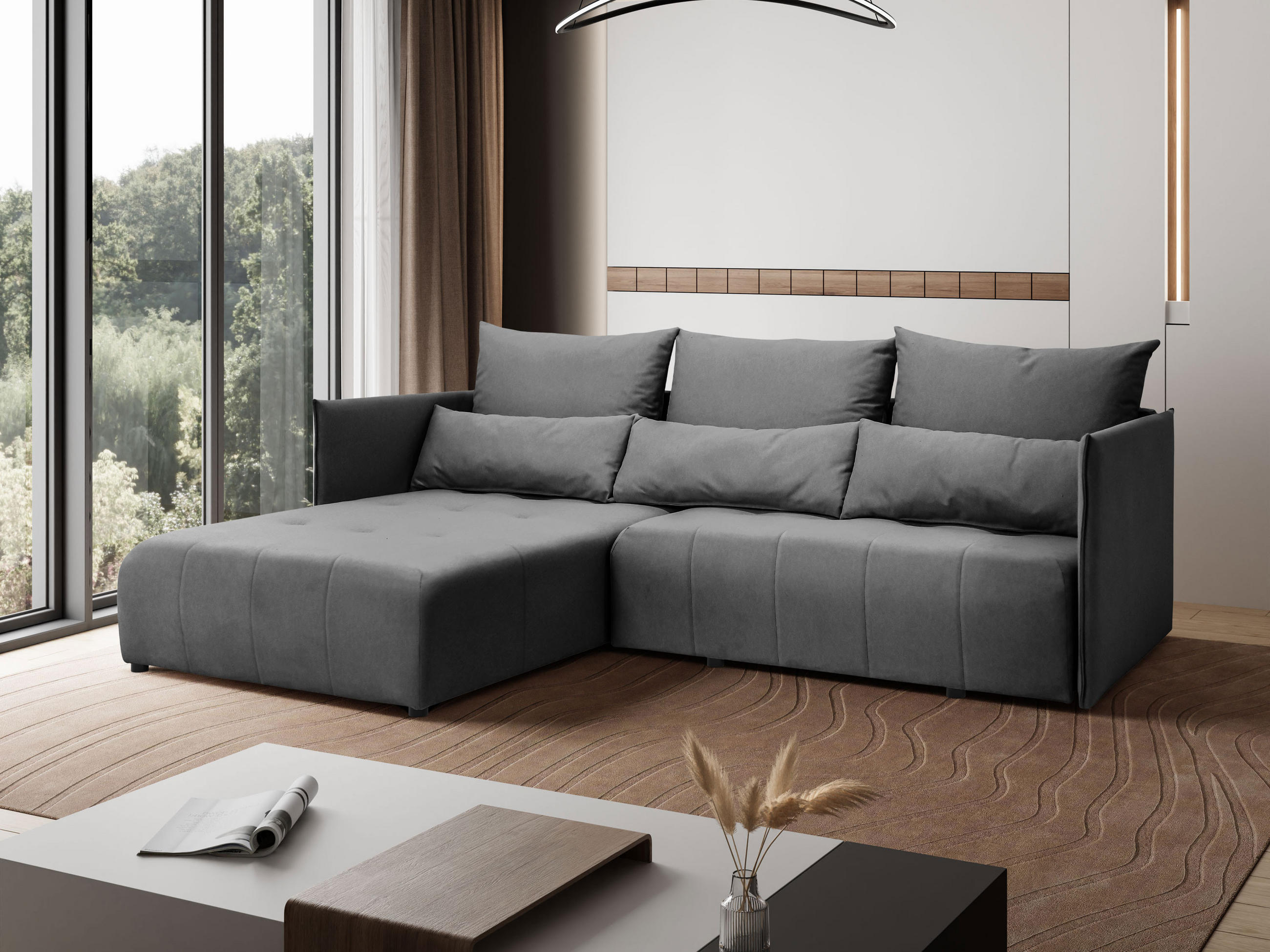 ECKSOFA L-Form Hannover stoff Castel Grau Links - Grau, Holz (188/246cm) - Kaiser Möbel