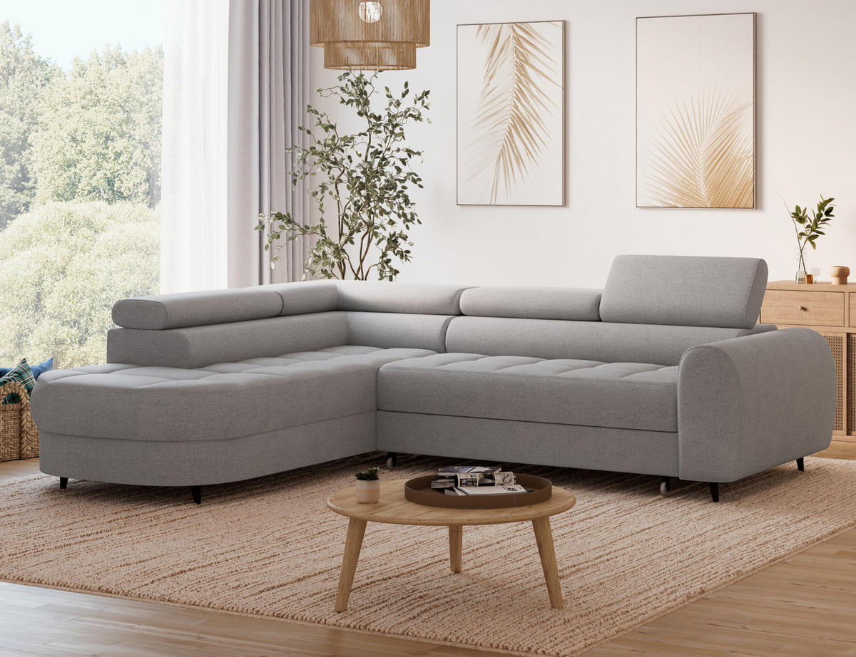 ECKSOFA Vesteria mit Schlaffunktion und Bettkasten – Modernes Design, verstellbare Kopfstützen und hoher Sitzkomfort - Grau, Kunststoff (279/72cm) - Wohnideebilder
