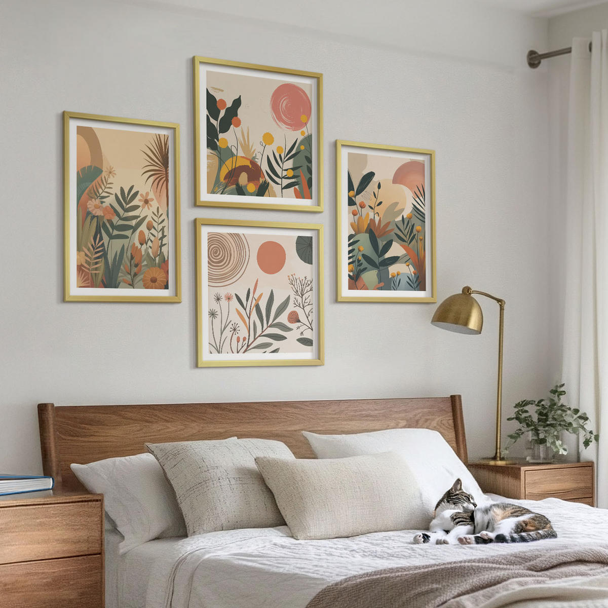BILDER SET 4er Set - 50x50 cm & 40x60 cm Goldrahmen - Pflanzenmotive in Farben - Goldfarben, Kunststoff (50/50cm) - TULUP