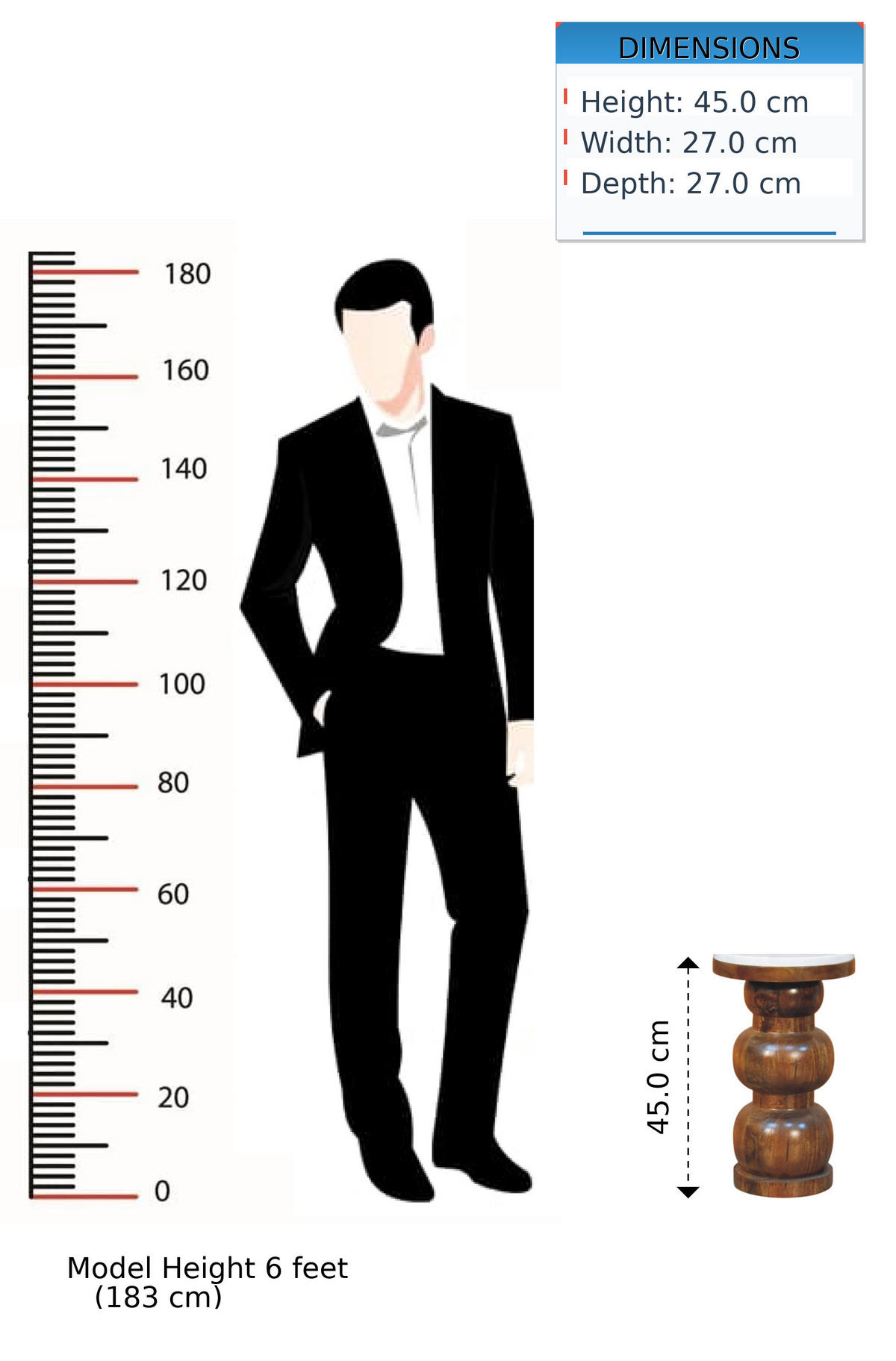 BEISTELLTISCH mit Amber-Eichen-Finish, Marmorplatte oben, poliertes Braun - Braun, Holz (27/27/45cm) - Artisan Furniture