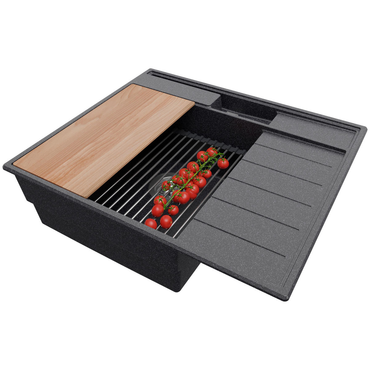 SPÜLBECKEN Sydney Pocket, 2-er set Anthrazit 62/53 cm 1 Becken + Ablauf-Set + Küchenzubehörset ab 45er Unterschrank - Chromfarben/Anthrazit, Kunststoff (62/20/53cm) - Primagran