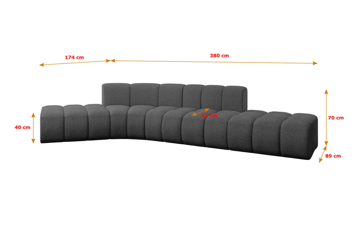 ECKSOFA modulares Sofa Solven-L1 - 380x174x70 cm Grau - Grau, Holzwerkstoff/Textil (380/174cm) - ALTDECOR