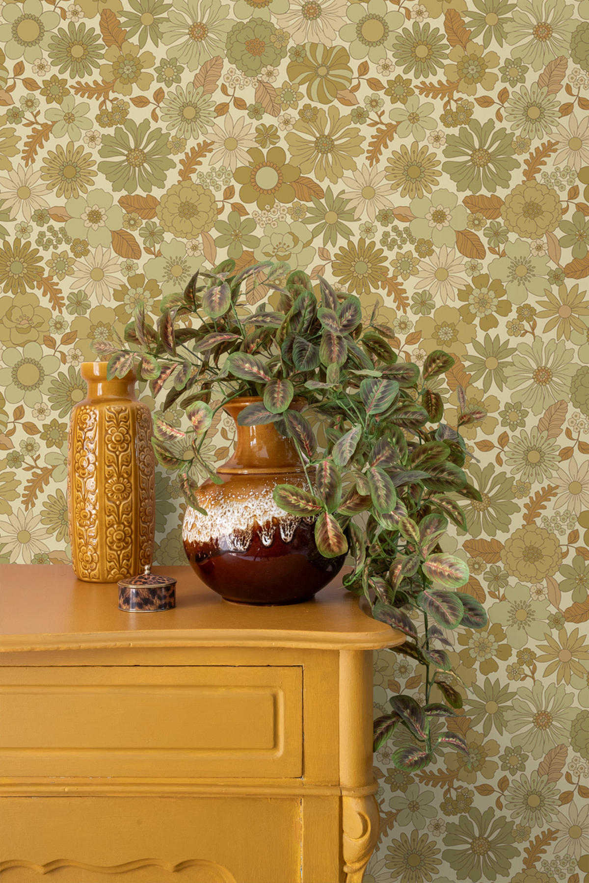 TAPETE Retro Blumen 50 x 900 cm - Grün, Papier (50/900cm) - ESTAhome