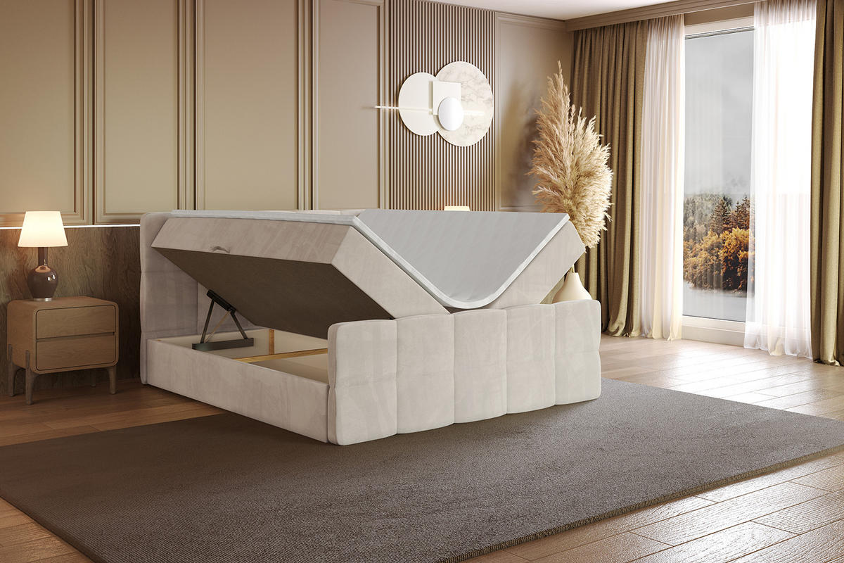 BOXBETT mit Matratze H4 und Lattenrost - LIRO-Z - 160x200 - Beige Casablanca - Beige, Holzwerkstoff (160/200cm) - ALTDECOR