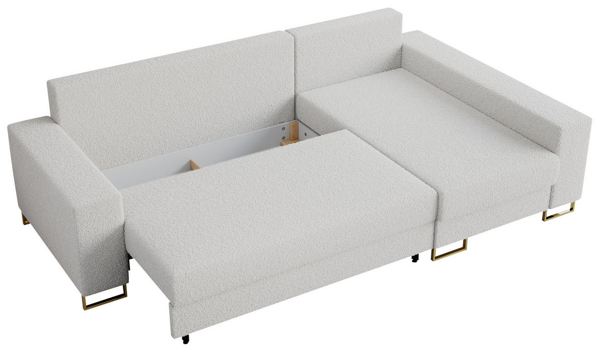 ECKSOFA Dorian Boucle Weiß - Goldfarben/Weiß, Textil/Metall (242/138cm) - MKS