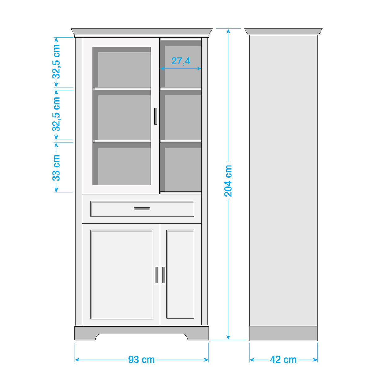 VITRINENSCHRANK - Weiß, Holzwerkstoff (93/204/42cm) - home24