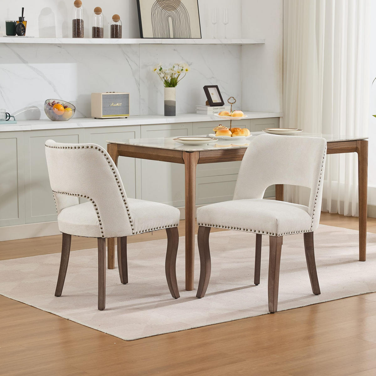 STUHL-SET DE-36340 2 Stück mit durchbrochener Rückenlehne Beige - Beige, Holz (51/82.5/58cm) - ComfortXL