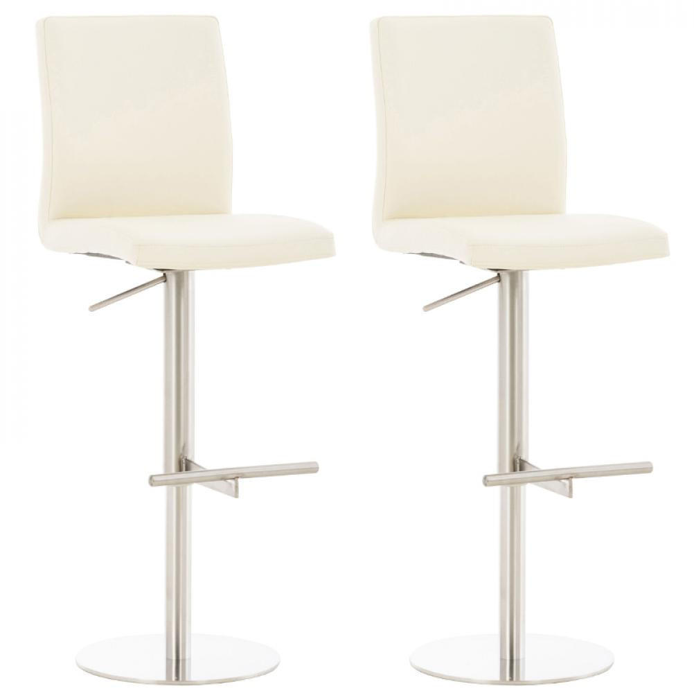 BARHOCKER 2er Set Lederlook Creme - Edelstahlfarben/Creme, Textil/Metall (40/93/49cm) - CLP