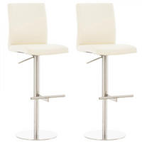 BARHOCKER 2er Set Lederlook Creme - Edelstahlfarben/Creme, Textil/Metall (40/93/49cm) - CLP