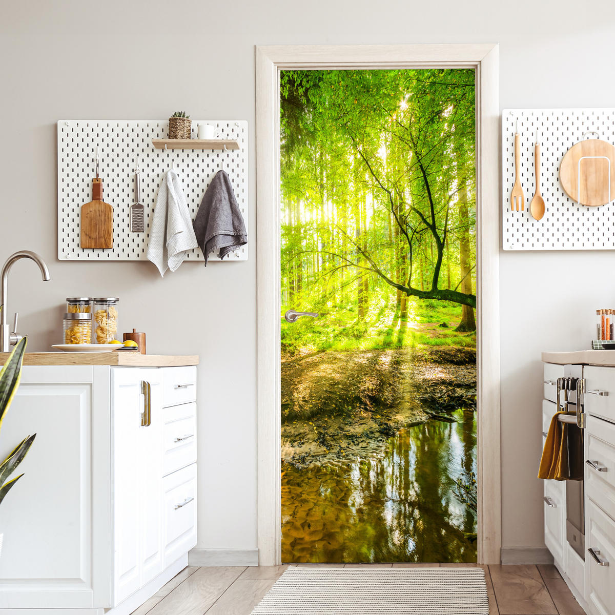 NALJEPNICA ZA VRATA Šuma 95x215 cm - svijetlo zelena, plastika (95/0.1cm) - MuchoWow