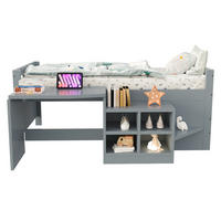 KINDERBETT 90/200 cm grau aus Holz und MDF mit Tisch und Stauraum - Grau, Holzwerkstoff (90/200cm) - OKWISH