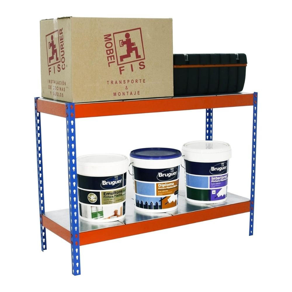 SCHWERLASTREGAL MINI METAL YETI TWO | HxBxT 90x150x60cm | Fachlast 400kg | Blau-Orange - Gelb, Metall (150/90/60cm) - PROREGAL