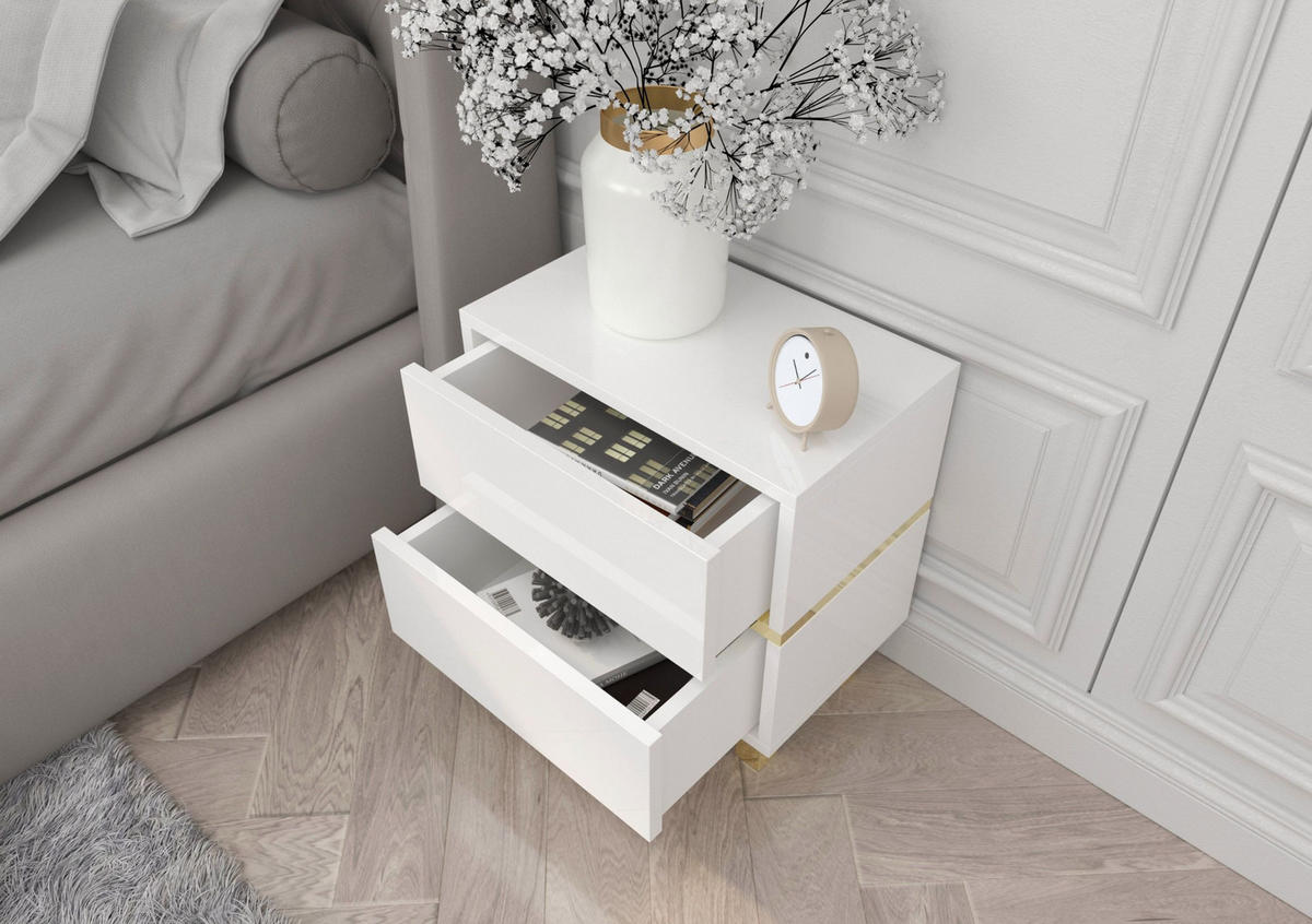 NACHTTISCH Magica, Weiß, Gold, Hochglanz - Goldfarben/Weiß, Holzwerkstoff (80.1/63/33cm) - Dancan