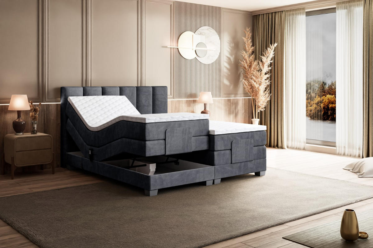 BOXSPRINGBETT elektrisch verstellbar mit 2 Matratzen H4/Taschenfederung AMEL EL 200 x 200 Dunkelgrau - Dunkelgrau, Holzwerkstoff (207/200cm) - ALTDECOR