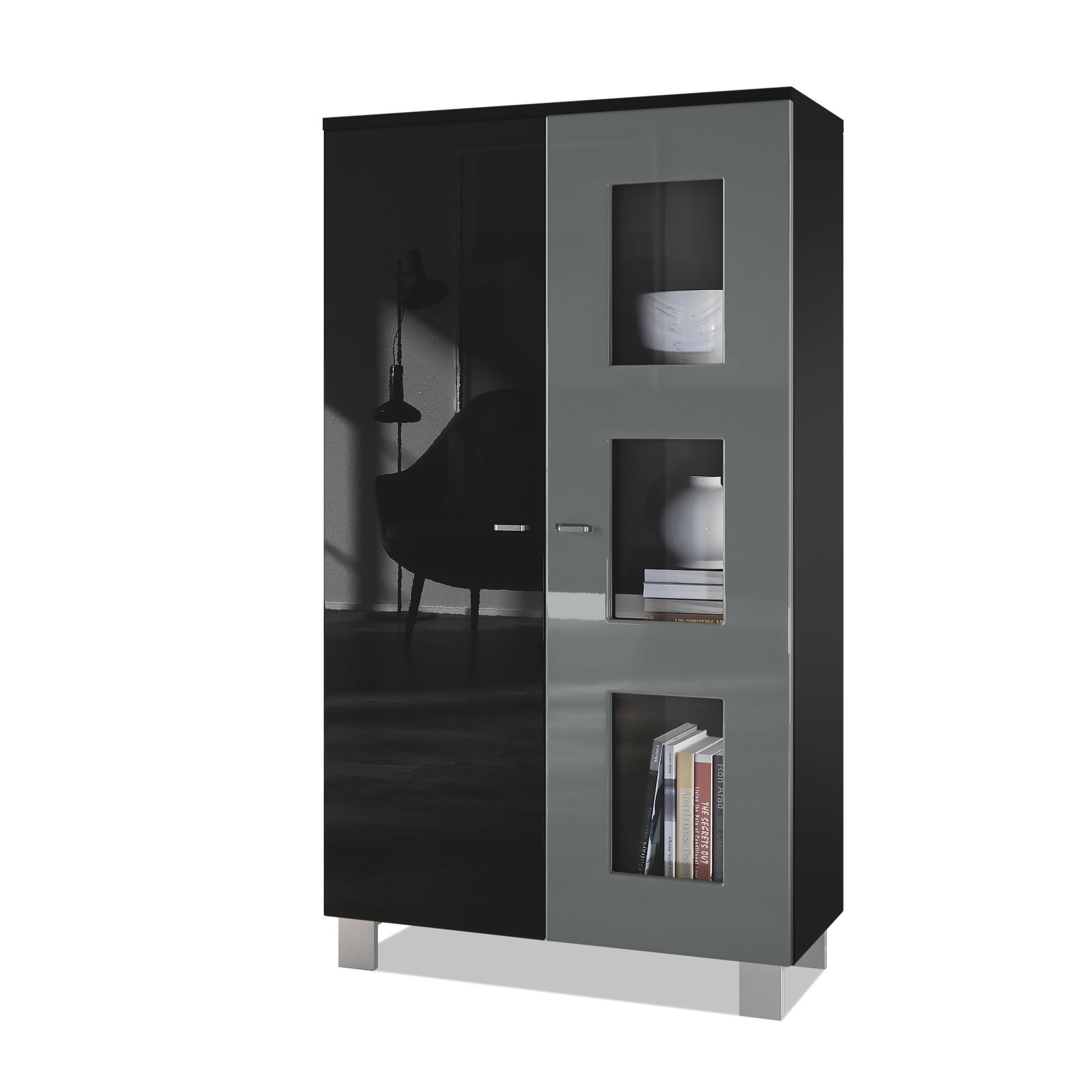VITRINE Denjo Tür in Grau Hochglanz - Grau, Holzwerkstoff (71/129/35cm) - Vladon