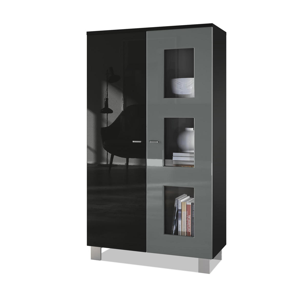 VITRINE Denjo Tür in Grau Hochglanz - Grau, Holzwerkstoff (71/129/35cm) - Vladon