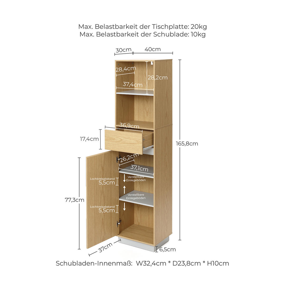 BADEZIMMERSCHRANK 166 cm - Akaziefarben, Holz (30/165/40cm)